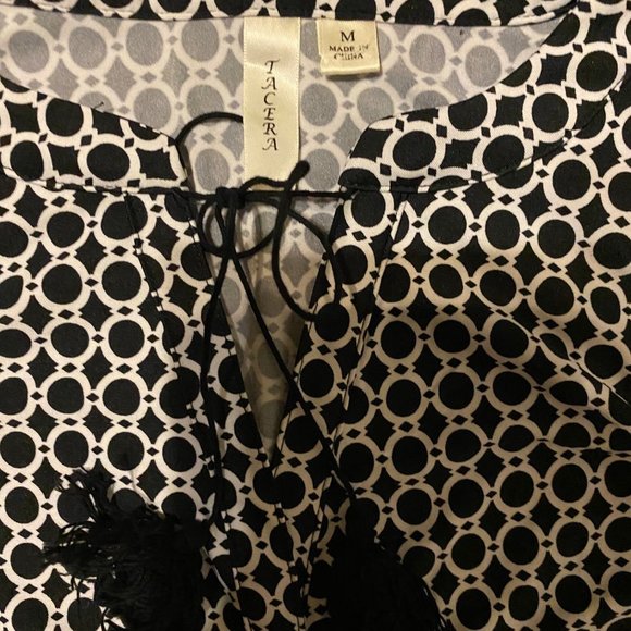 Tacera Geometric Print Dress Tassel Tie Top Med. - Picture 4 of 8